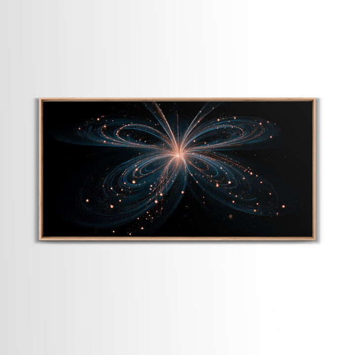 Orbital Butterfly Starfield Framed Canvas Print, Cosmic Particle Wall Art, Modern Abstract Art, Elegant Sci Fi Bedroom Decor