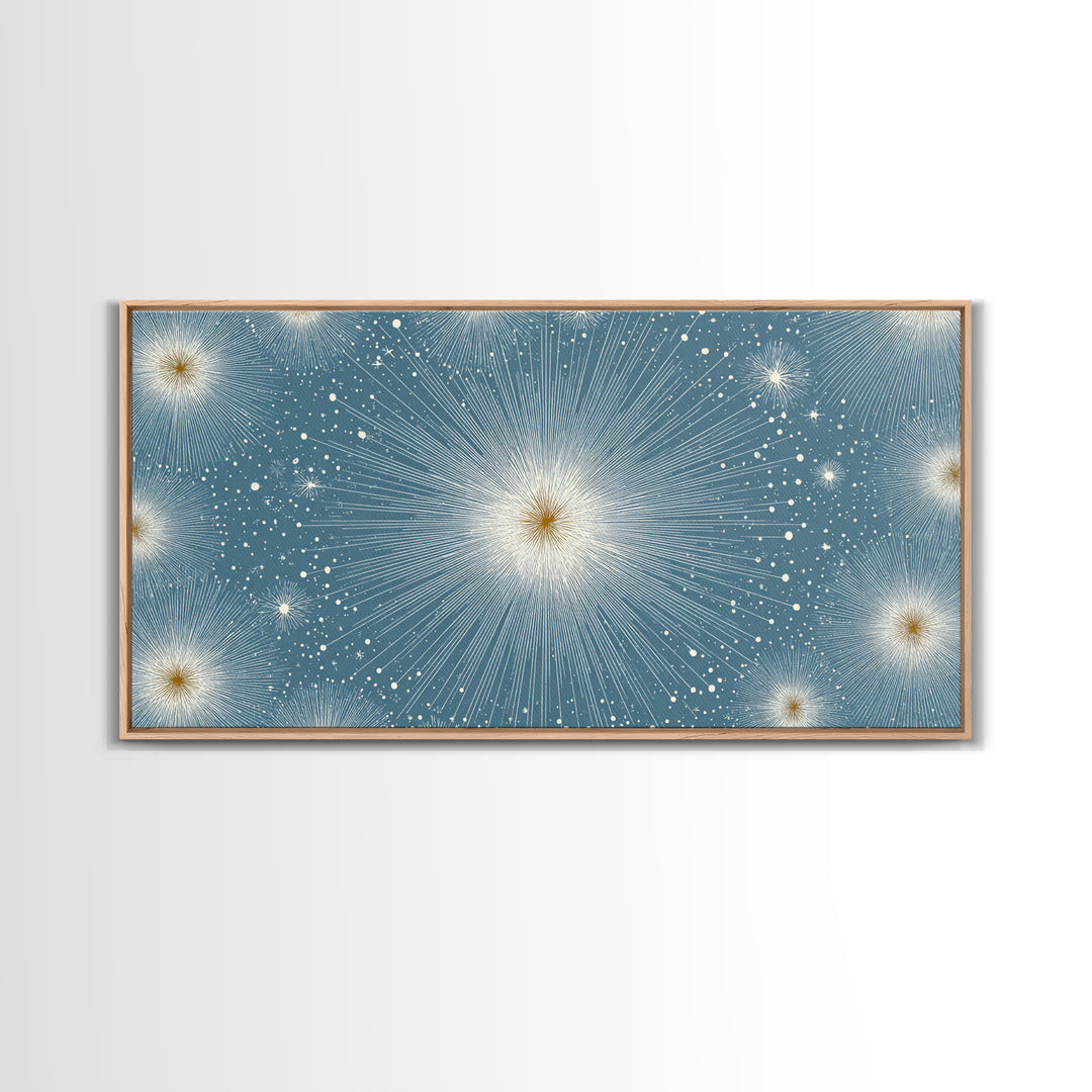 Pale Blue Star Mandala Wall Art, Symmetric Celestial Burst, Modern Abstract Art Print, Snowflake Poster, Calm Bedroom Decor
