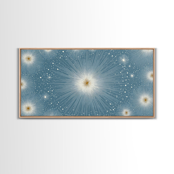 Pale Blue Star Mandala Wall Art, Symmetric Celestial Burst, Modern Abstract Art Print, Snowflake Poster, Calm Bedroom Decor