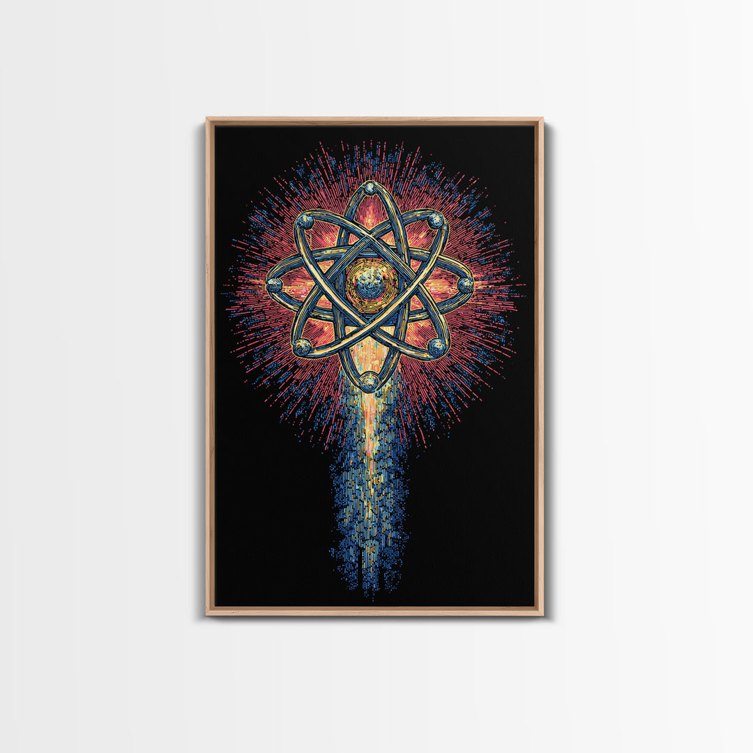 Radiant Atomic Starburst Canvas Print, Midcentury Modern Wall Art, Retro Science Poster, Bright Geometric Space Decor Art