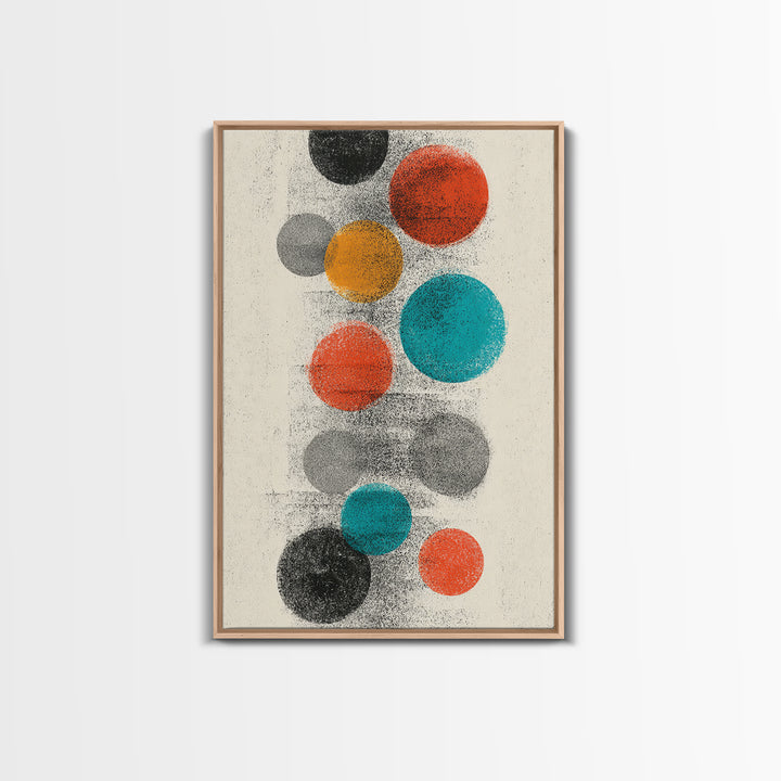Retro Floating Circles Abstract Wall Art, Mid Century Modern Art Print, Atomic Geometric Decor, Colorful MCM Living Room