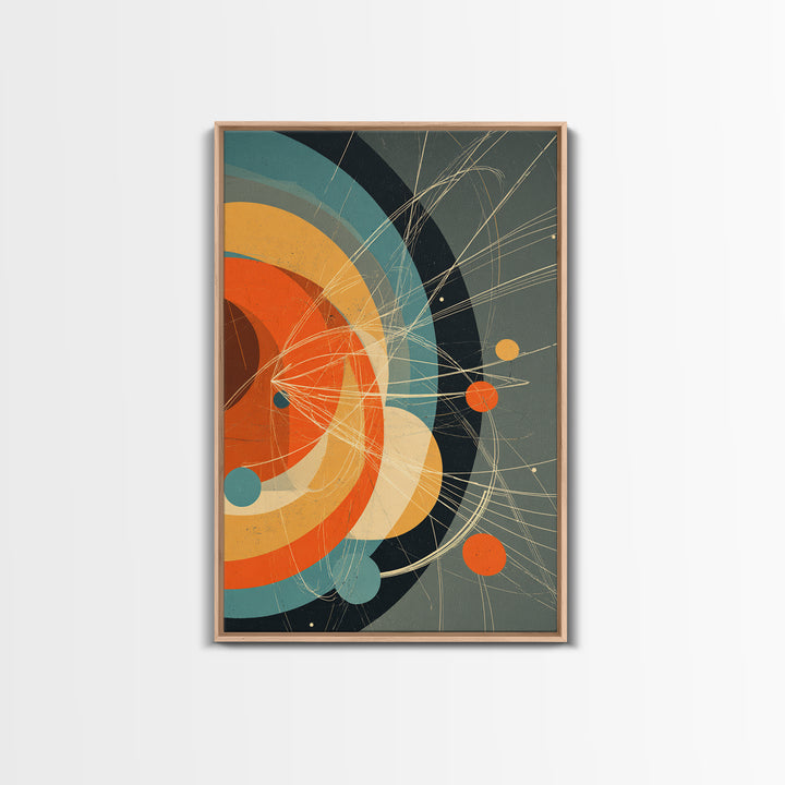 Retro Atomic Orbit Circles In Orange And Teal Wall Art, Midcentury Modern Decor, Geometric Poster, Bold MCM Artwork Print