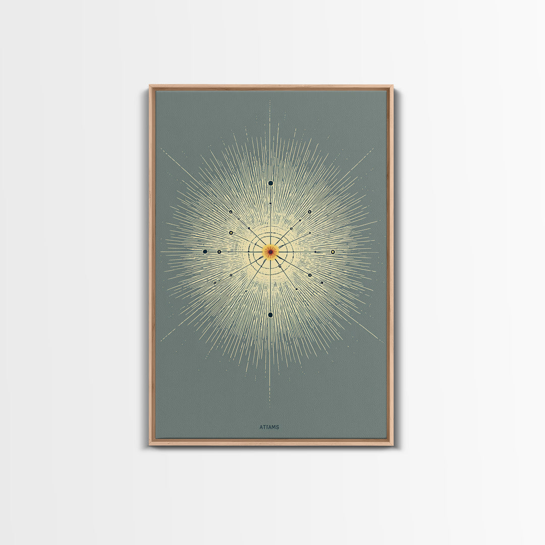 Atomic Starburst Diagram Wall Art, Midcentury Modern Abstract Sun Poster, Sage Green Geometric MCM Decor, Minimalist Print