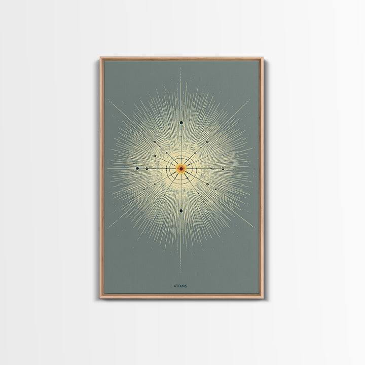 Atomic Starburst Diagram Wall Art, Midcentury Modern Abstract Sun Poster, Sage Green Geometric MCM Decor, Minimalist Print