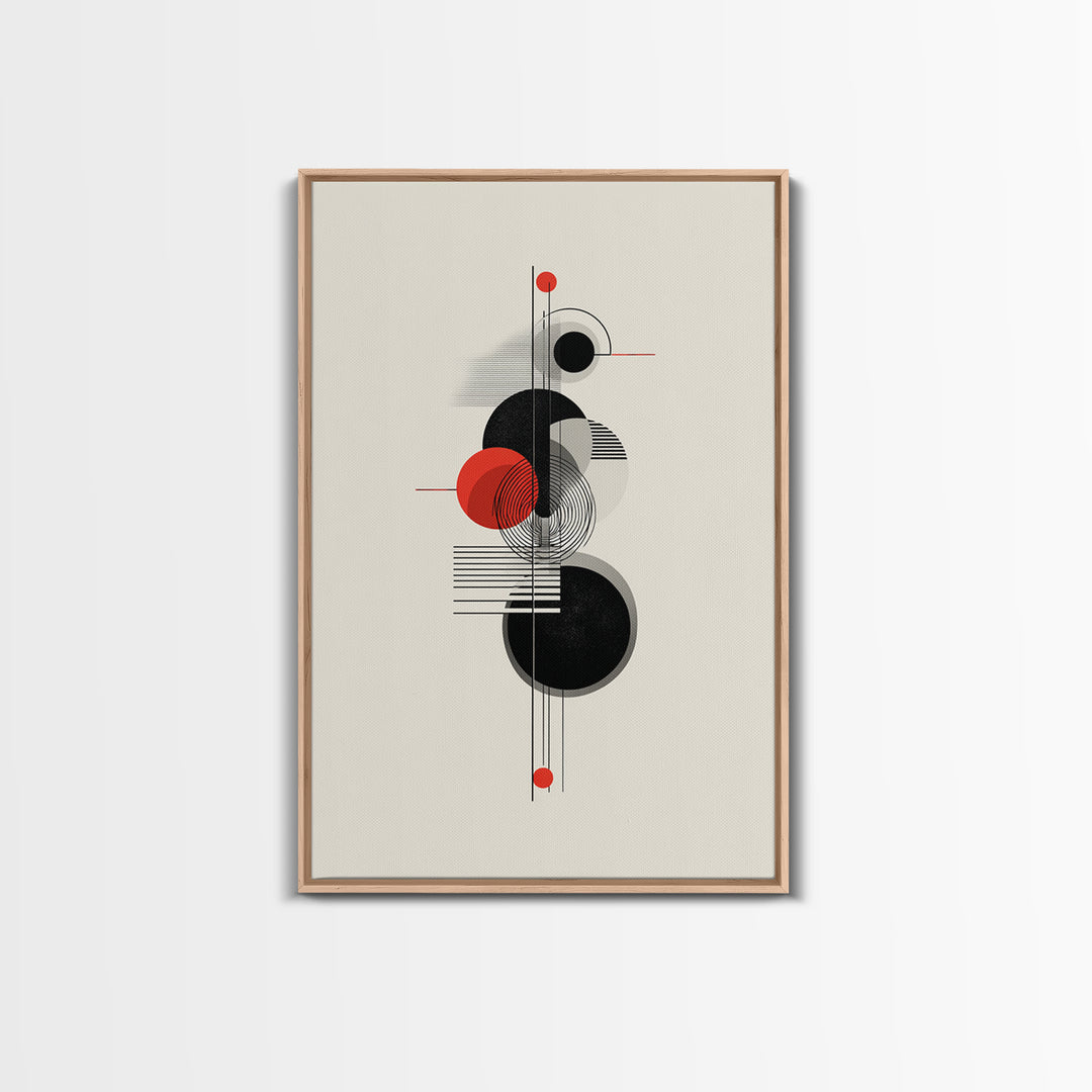 Red Black Bauhaus Circles Wall Art, Midcentury Modern Geometric Poster, Abstract MCM Decor, Minimalist Shape Art Print Gift