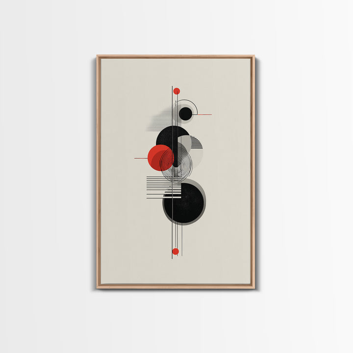 Red Black Bauhaus Circles Wall Art, Midcentury Modern Geometric Poster, Abstract MCM Decor, Minimalist Shape Art Print Gift