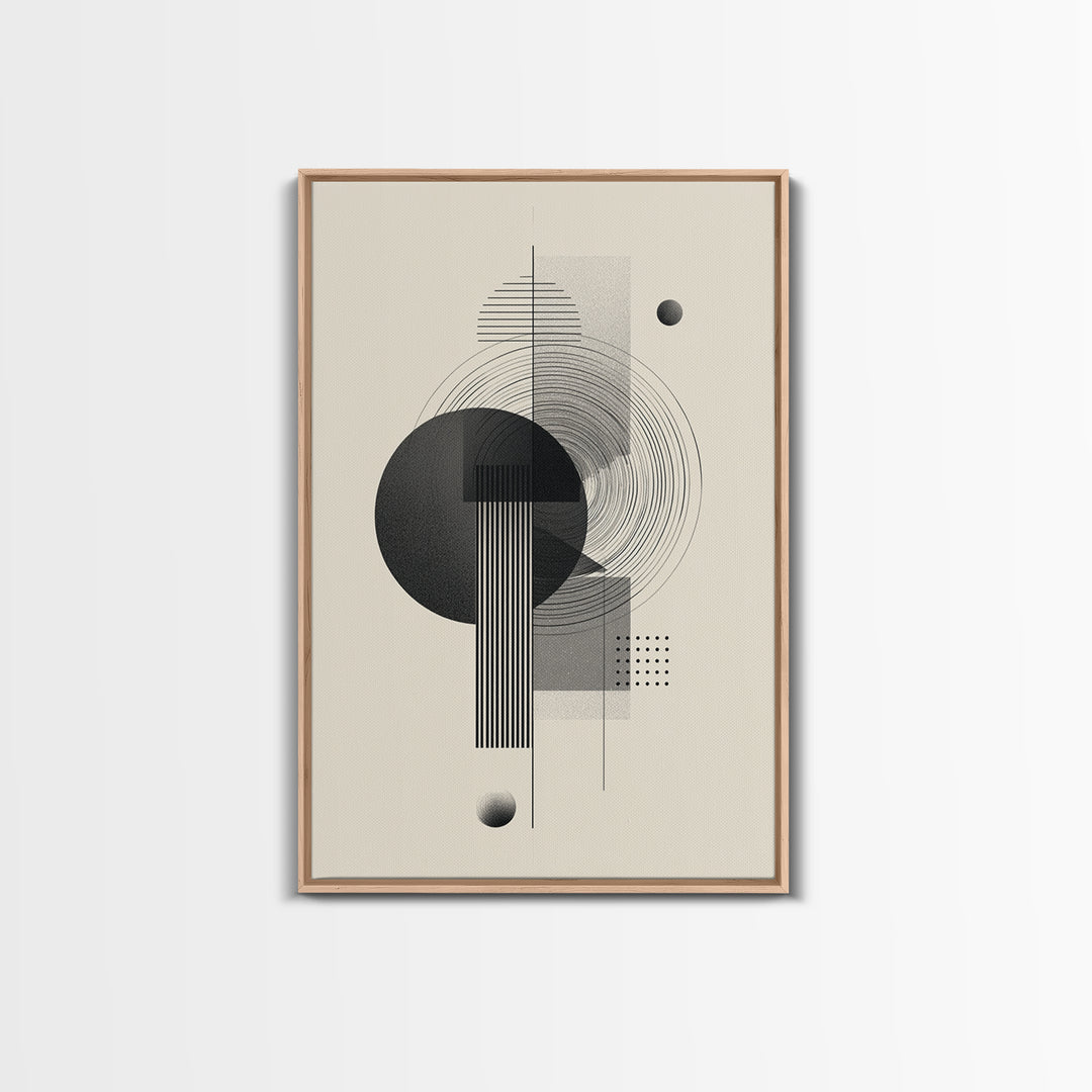 Black Gray Geometric Circle Wall Art, Modern Abstract Line Poster, Midcentury MCM Decor, Minimalist Bauhaus Art Print Gift