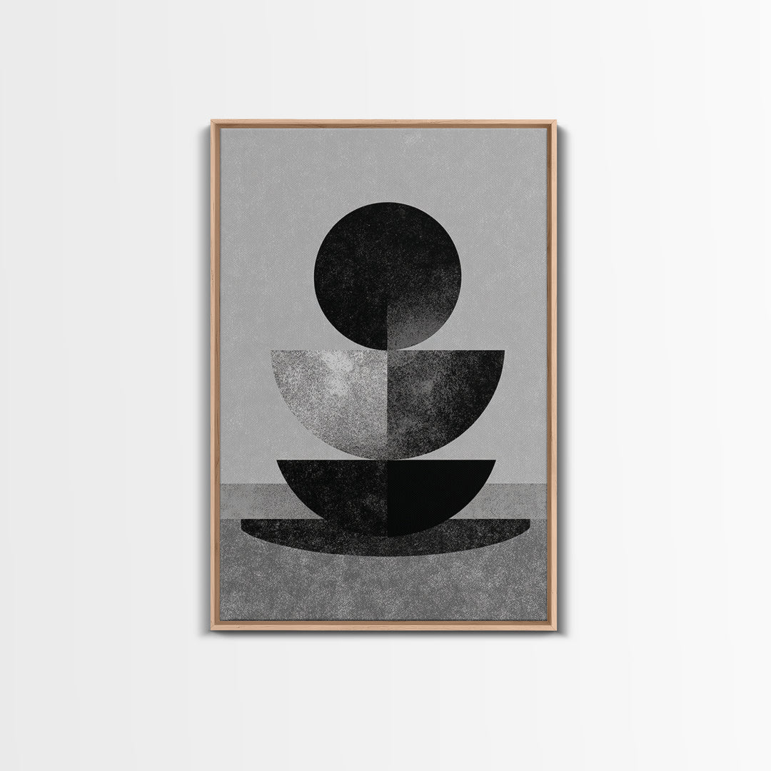 Monochrome Stacked Circle Wall Art, Black White Abstract Poster, Midcentury Modern Geometric Decor, Minimalist MCM Print