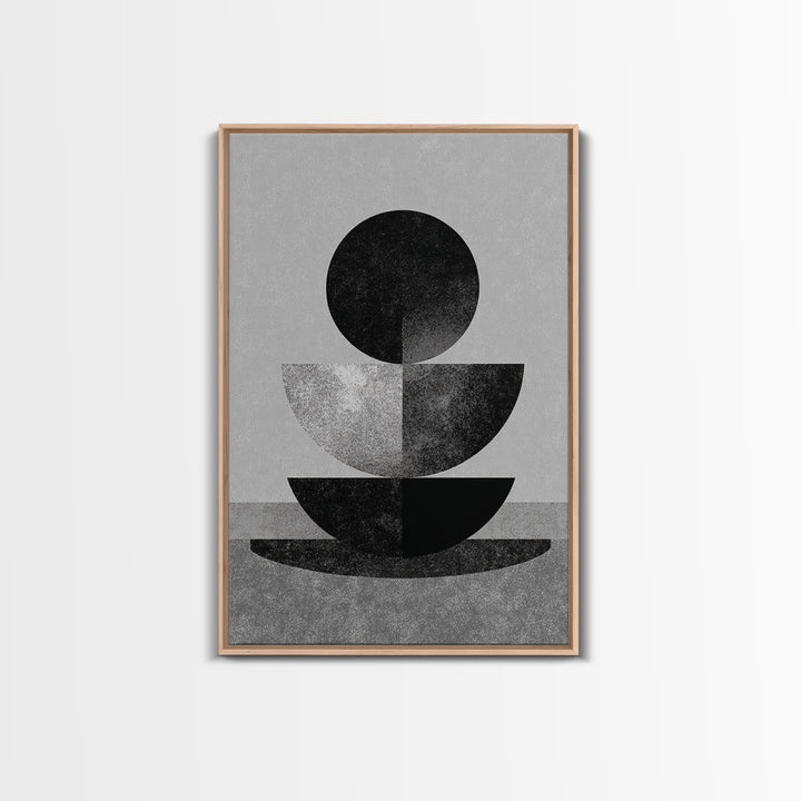 Monochrome Stacked Circle Wall Art, Black White Abstract Poster, Midcentury Modern Geometric Decor, Minimalist MCM Print