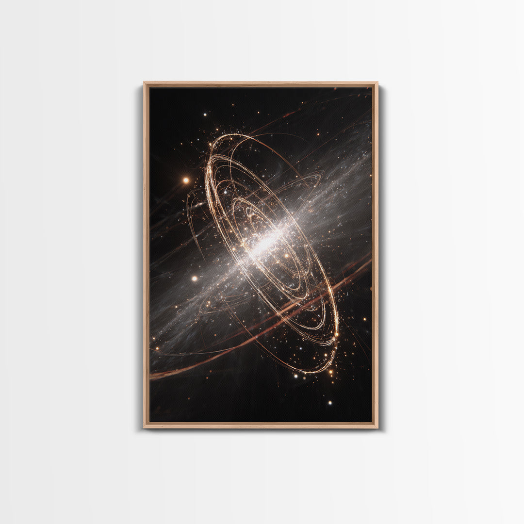 Glowing Galactic Rings Around Bright Star Framed Canvas Print, Space Abstract Art, Modern Wall Decor, Cosmic Poster Gift