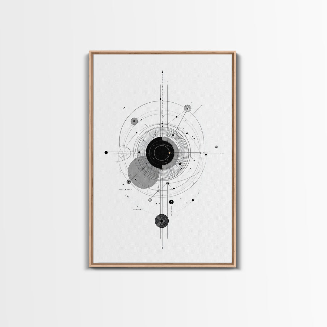 Minimal Orbital Diagram Wall Art, Modern Abstract Science Poster, Midcentury Geometric Line Decor, Black White MCM Print