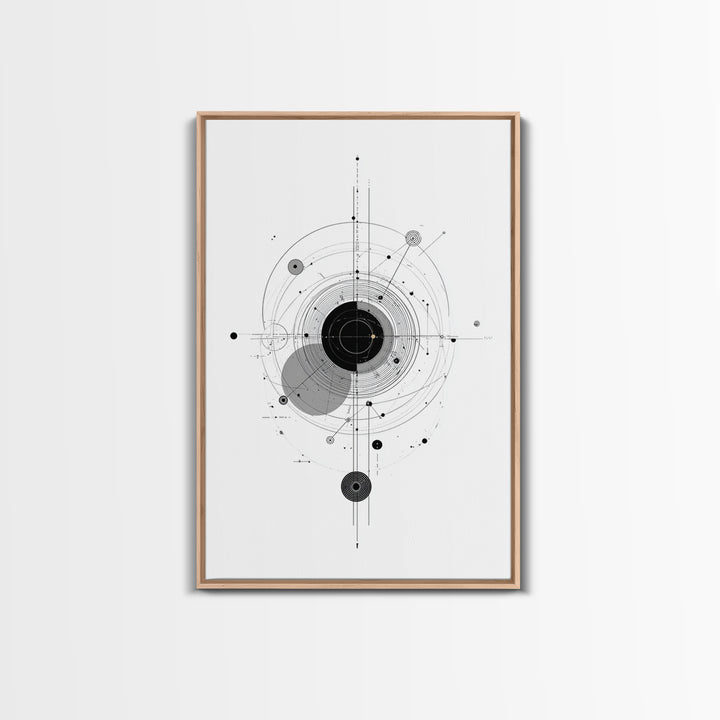 Minimal Orbital Diagram Wall Art, Modern Abstract Science Poster, Midcentury Geometric Line Decor, Black White MCM Print