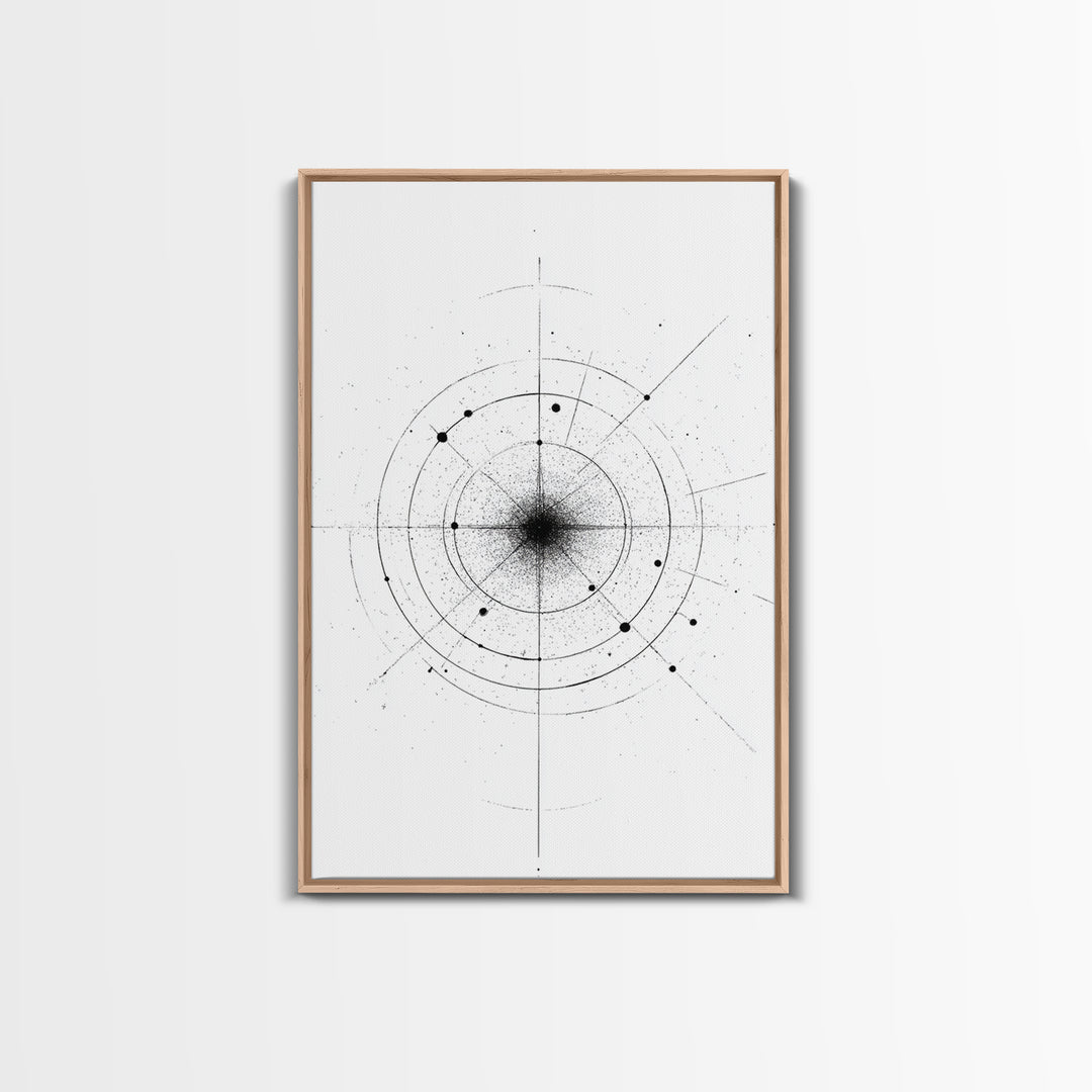 Minimal Celestial Orbit Diagram Wall Art, Black And White Abstract Geometry, Modern Art Print, Mid Century Office Decor Poster