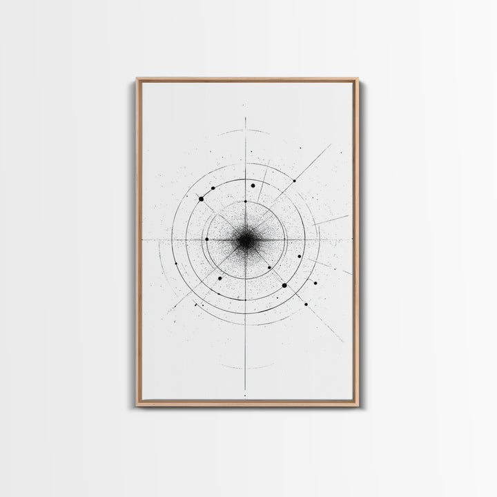 Minimal Celestial Orbit Diagram Wall Art, Black And White Abstract Geometry, Modern Art Print, Mid Century Office Decor Poster