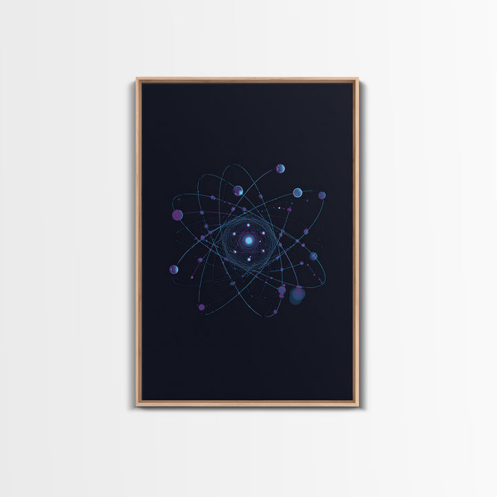 Blue Purple Atomic Orbit Canvas Print, Dark Space Abstract Science Art, Modern Wall Decor, Midcentury Geometric Poster Print
