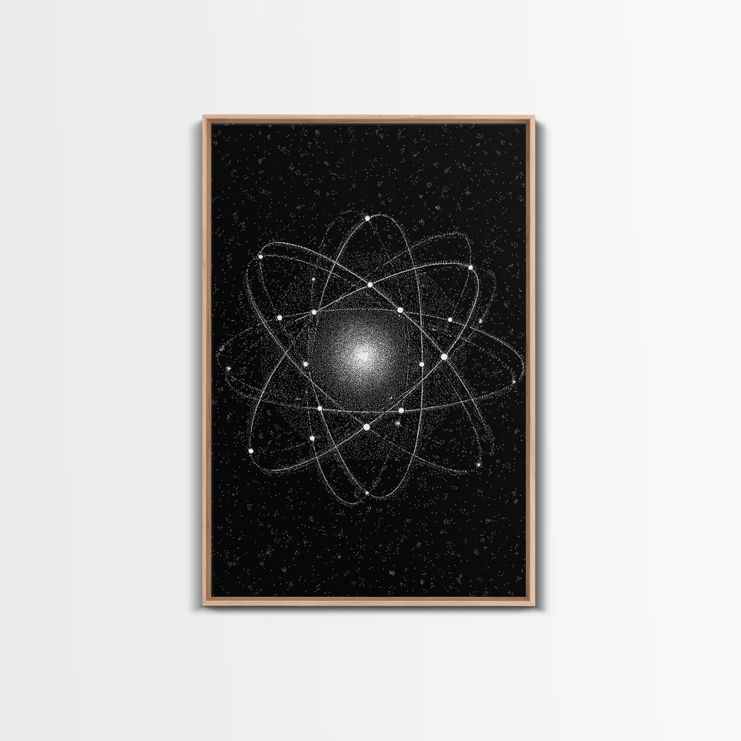 Glowing Atomic Starfield Wall Art, Black White Science Abstract, Mid Century Modern Decor, Geometric Space Poster Print Art