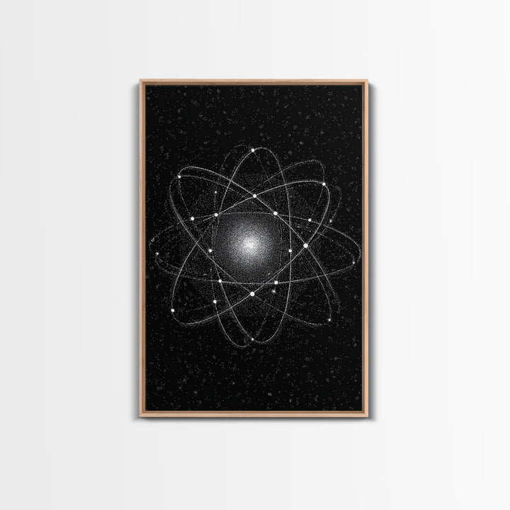 Glowing Atomic Starfield Wall Art, Black White Science Abstract, Mid Century Modern Decor, Geometric Space Poster Print Art