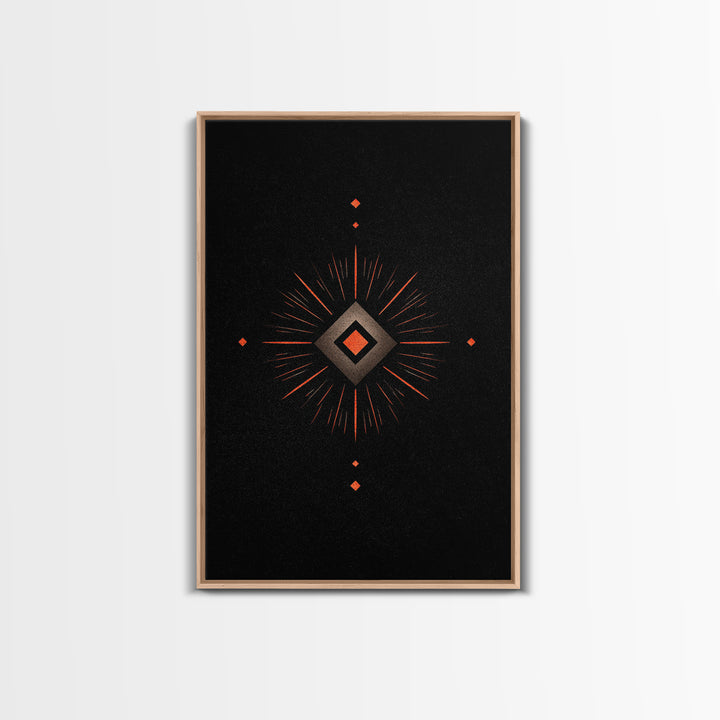 Orange Diamond Sunburst Wall Art, Black Atomic Abstract Design, Mid Century Modern Decor, Geometric Retro Poster Print Art