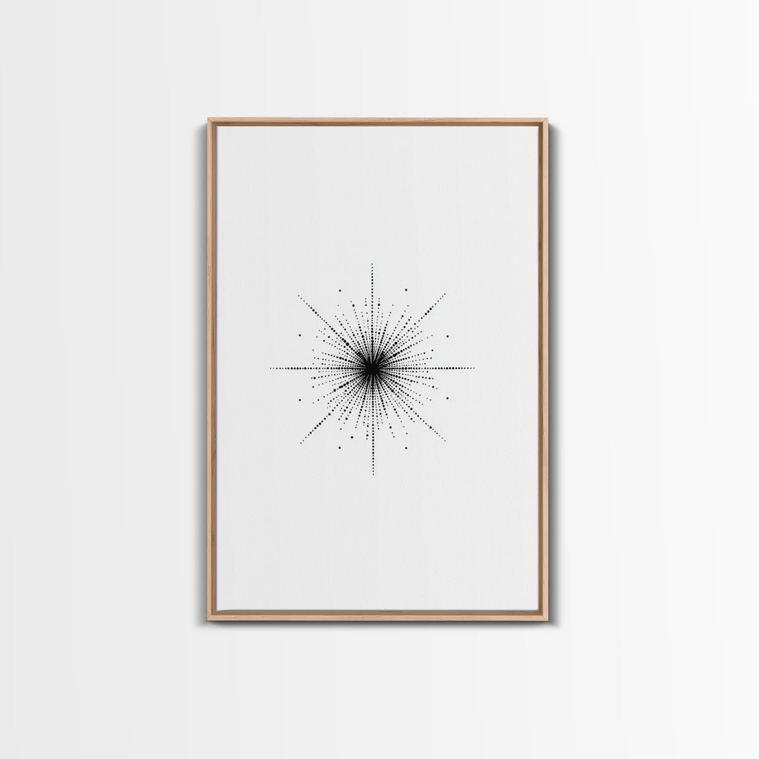 Dotted Cosmic Starburst Wall Art, Black And White Minimal Abstract, Modern Geometric Poster, Mid Century Office Decor Print