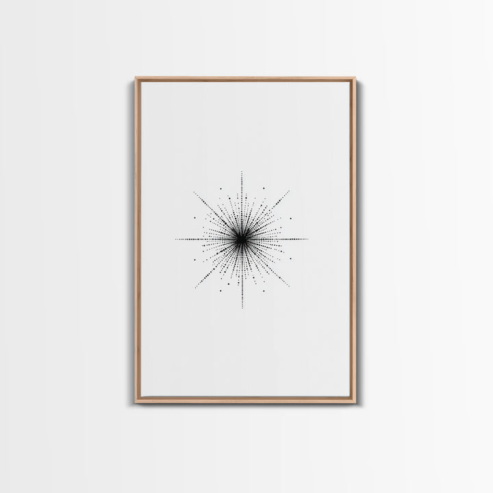 Dotted Cosmic Starburst Wall Art, Black And White Minimal Abstract, Modern Geometric Poster, Mid Century Office Decor Print