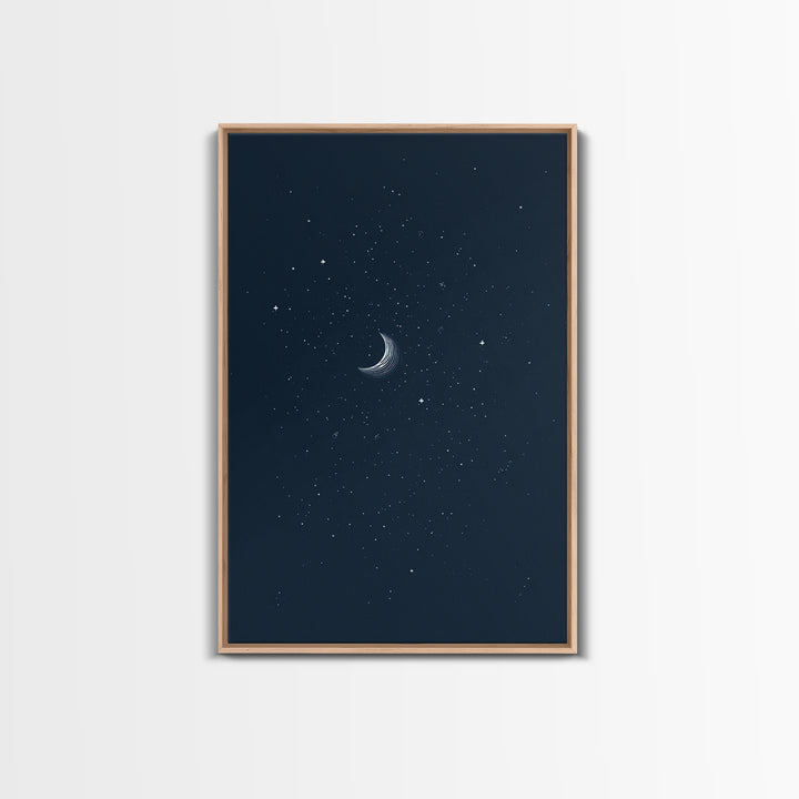 Navy Crescent Moon Starry Night Wall Art, Minimalist Celestial Print, Blue Bedroom Decor, Spiritual Modern Art Poster Gift