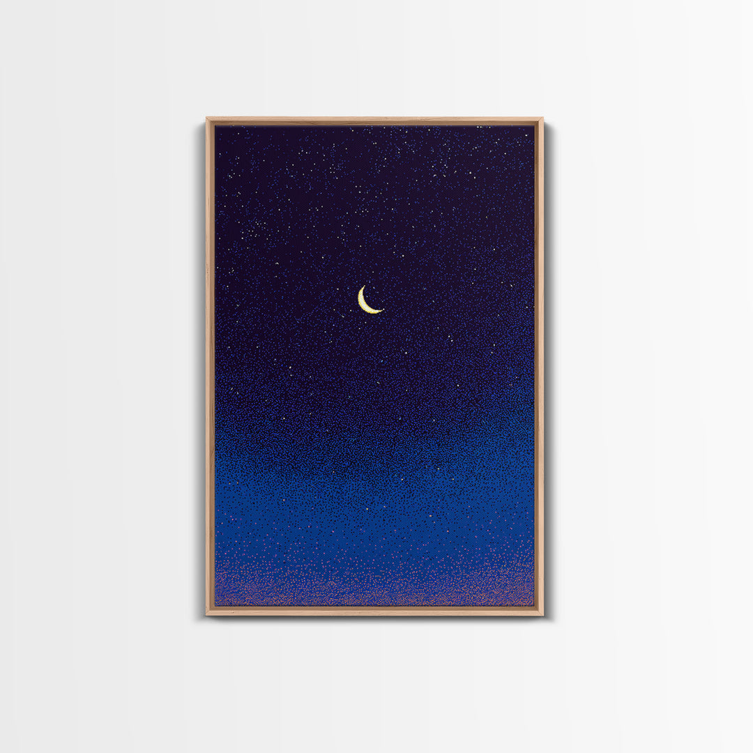 Purple Blue Crescent Moon Canvas Print, Starry Night Sky Wall Art, Celestial Bedroom Decor, Modern Spiritual Poster Gift