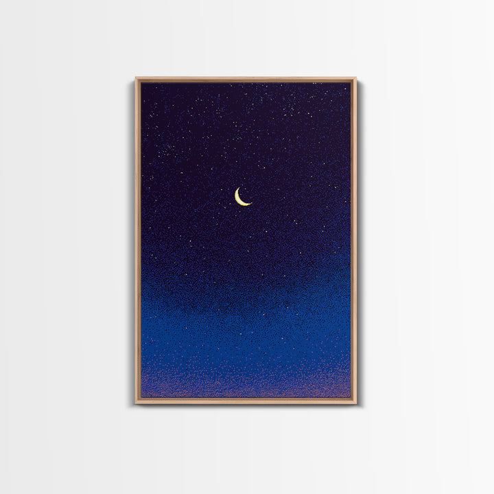 Purple Blue Crescent Moon Canvas Print, Starry Night Sky Wall Art, Celestial Bedroom Decor, Modern Spiritual Poster Gift