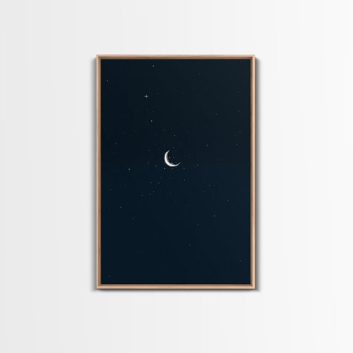 Minimal Crescent Moon Starry Night Wall Art, Celestial Dark Blue Poster, Modern Printable, Bedroom Decor, Mystic Nursery Print