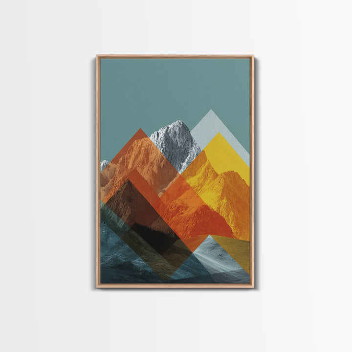 Layered Orange Geometric Mountain Peaks Canvas Print, Mid Century Modern Wall Art, Abstract Landscape Poster, MCM Decor Gift
