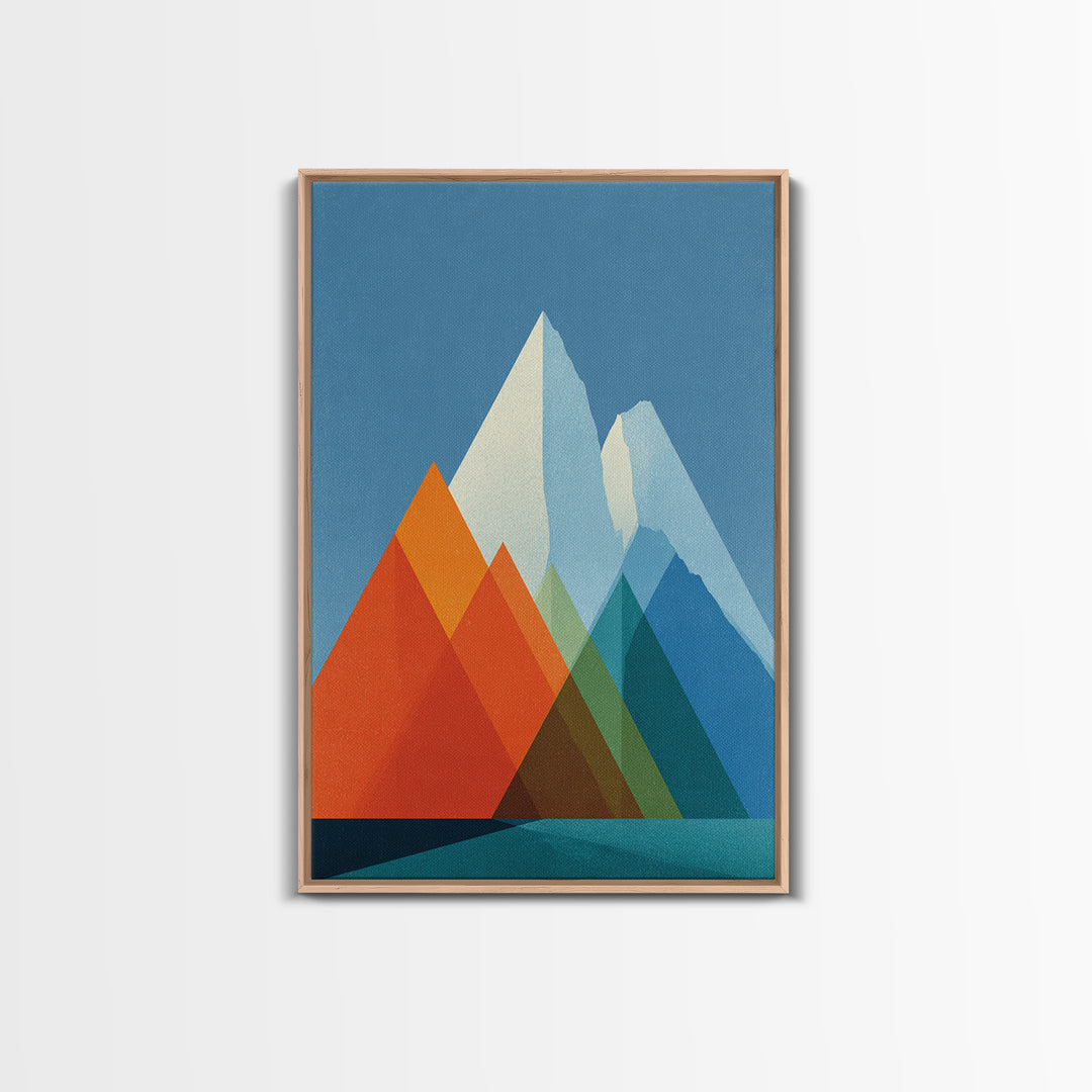 Minimalist Blue And Orange Mountain Triangles Wall Art, Mid Century Modern Canvas Print, Geometric Landscape Home Decor Gift