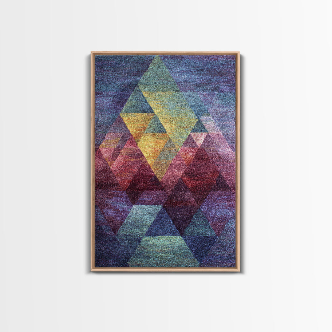 Textured Geometric Triangles In Teal Plum And Gold Canvas Print, Modern Abstract Art, MCM Wall Decor, Colorblock Poster Print