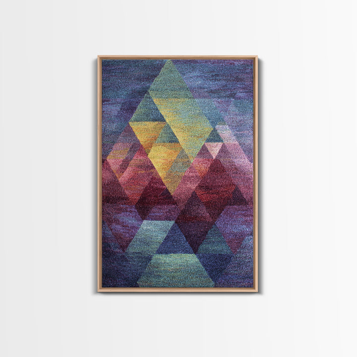 Textured Geometric Triangles In Teal Plum And Gold Canvas Print, Modern Abstract Art, MCM Wall Decor, Colorblock Poster Print