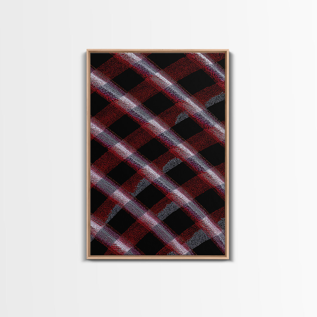 Red Black Plaid Lattice Abstract Wall Art, Geometric Pattern Print, Modern Home Decor, Bold Retro Office Decor Canvas Print