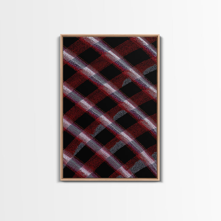 Red Black Plaid Lattice Abstract Wall Art, Geometric Pattern Print, Modern Home Decor, Bold Retro Office Decor Canvas Print