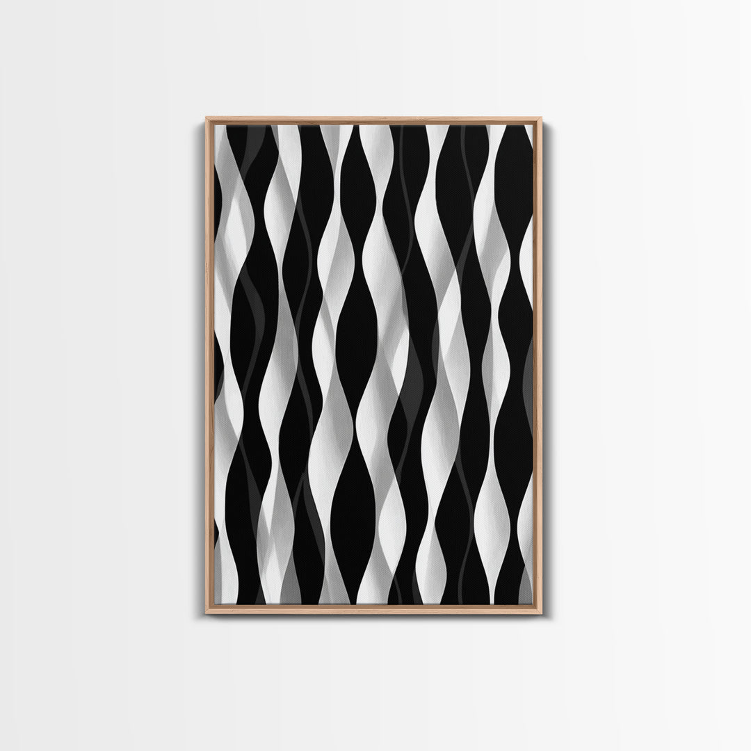 Black White Wavy Stripe Abstract Canvas Print, Op Art Wall Decor, Minimalist Modern Wall Art, Monochrome Home Decor Print