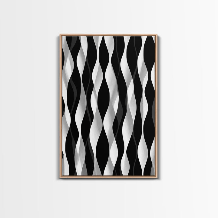 Black White Wavy Stripe Abstract Canvas Print, Op Art Wall Decor, Minimalist Modern Wall Art, Monochrome Home Decor Print
