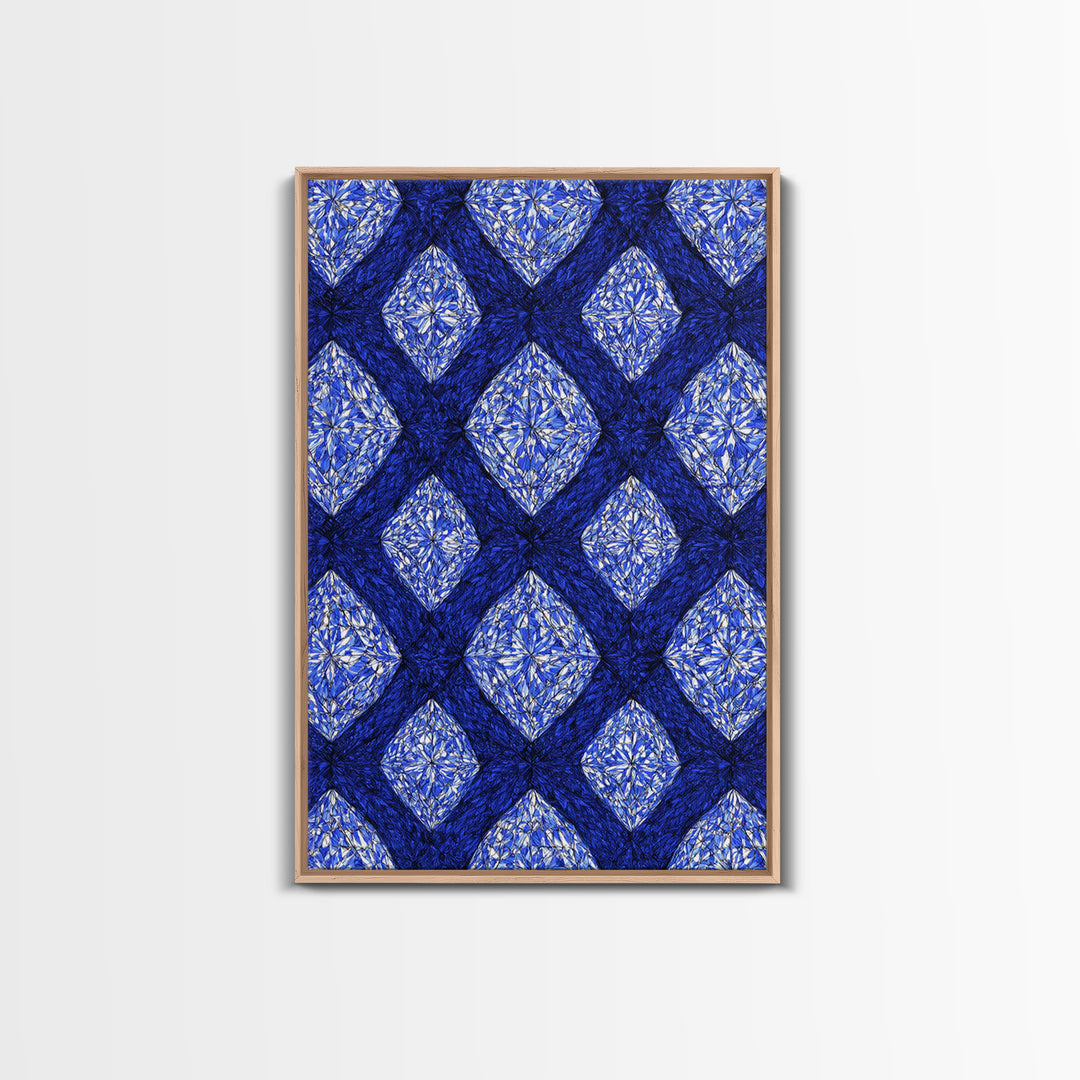 Blue Crystal Diamond Pattern Canvas Print, Geometric Wall Art, Modern Abstract Decor, Bold Blue Office And Bedroom Art Print