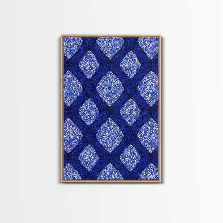 Blue Crystal Diamond Pattern Canvas Print, Geometric Wall Art, Modern Abstract Decor, Bold Blue Office And Bedroom Art Print