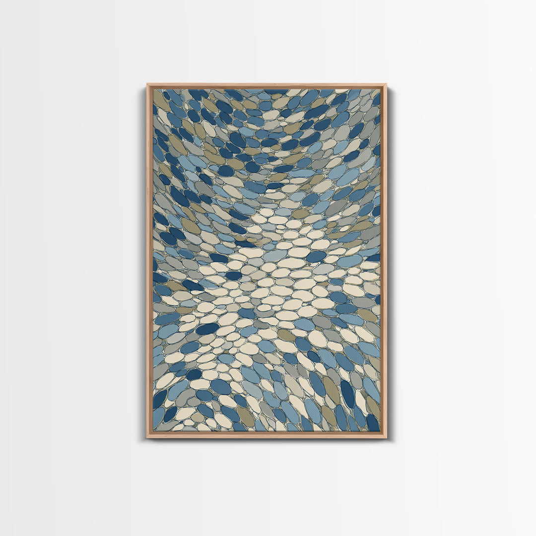 Blue Beige Mosaic Vortex Canvas Print, Midcentury Modern Abstract Art, Geometric Wall Decor, Optical Pattern Home Art Print