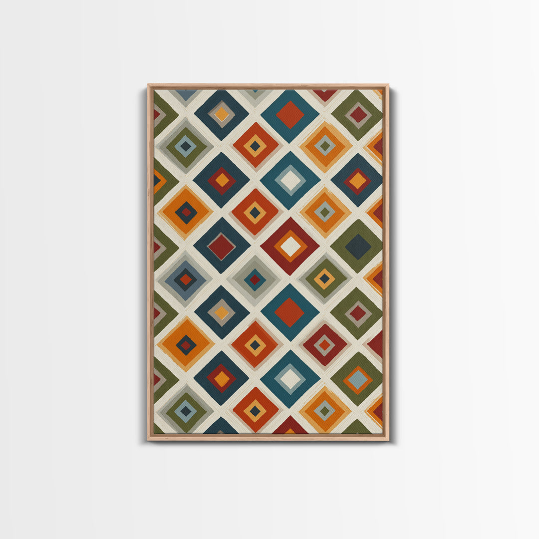 Retro Diamond Tile Pattern Wall Art, Midcentury Modern Decor, Geometric Canvas Print, Earth Tone MCM Gallery Wall Decor Print