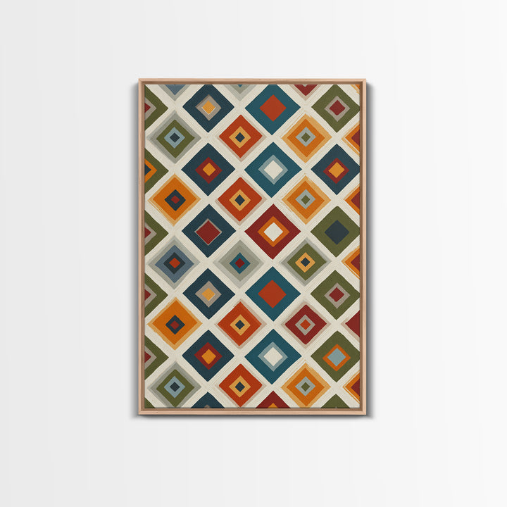 Retro Diamond Tile Pattern Wall Art, Midcentury Modern Decor, Geometric Canvas Print, Earth Tone MCM Gallery Wall Decor Print