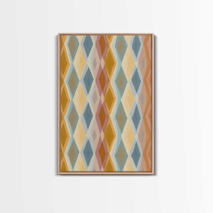 Pastel Argyle Diamond Pattern Wall Art, Mid Century Modern Geometric Print, Retro Abstract Decor, Mustard Blue Canvas Home Decor