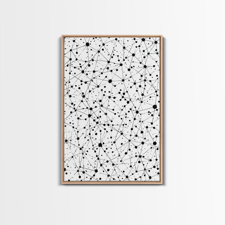 Black Atomic Dot Network Wall Art, Midcentury Modern Geometric Abstract Print, Minimal Black White Monochrome Home Office Decor