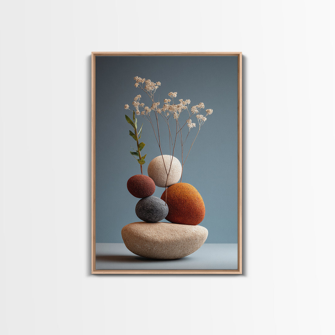 Balanced Pebble Vase With Dried Flowers Wall Art, Modern Home Decor, Scandinavian Art Print, Minimalist Neutral Bedroom Decor