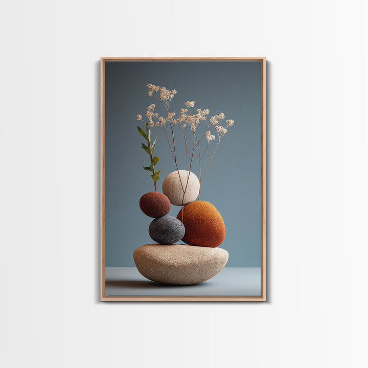Balanced Pebble Vase With Dried Flowers Wall Art, Modern Home Decor, Scandinavian Art Print, Minimalist Neutral Bedroom Decor