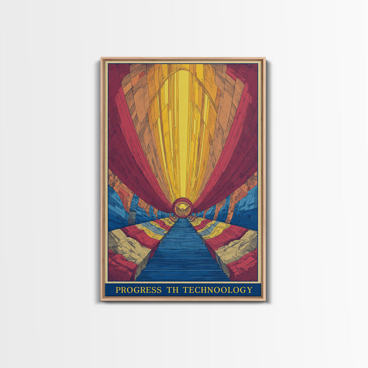 Glowing Futurist Technology Tunnel Wall Art, Retro Sci Fi Poster, Modern Abstract Art Print, Colorful Geometric Home Decor