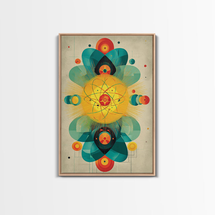 Atomic Flower Geometry Canvas Print, Midcentury Modern Abstract Art, Colorful Geometric Wall Decor, Retro Bauhaus Poster