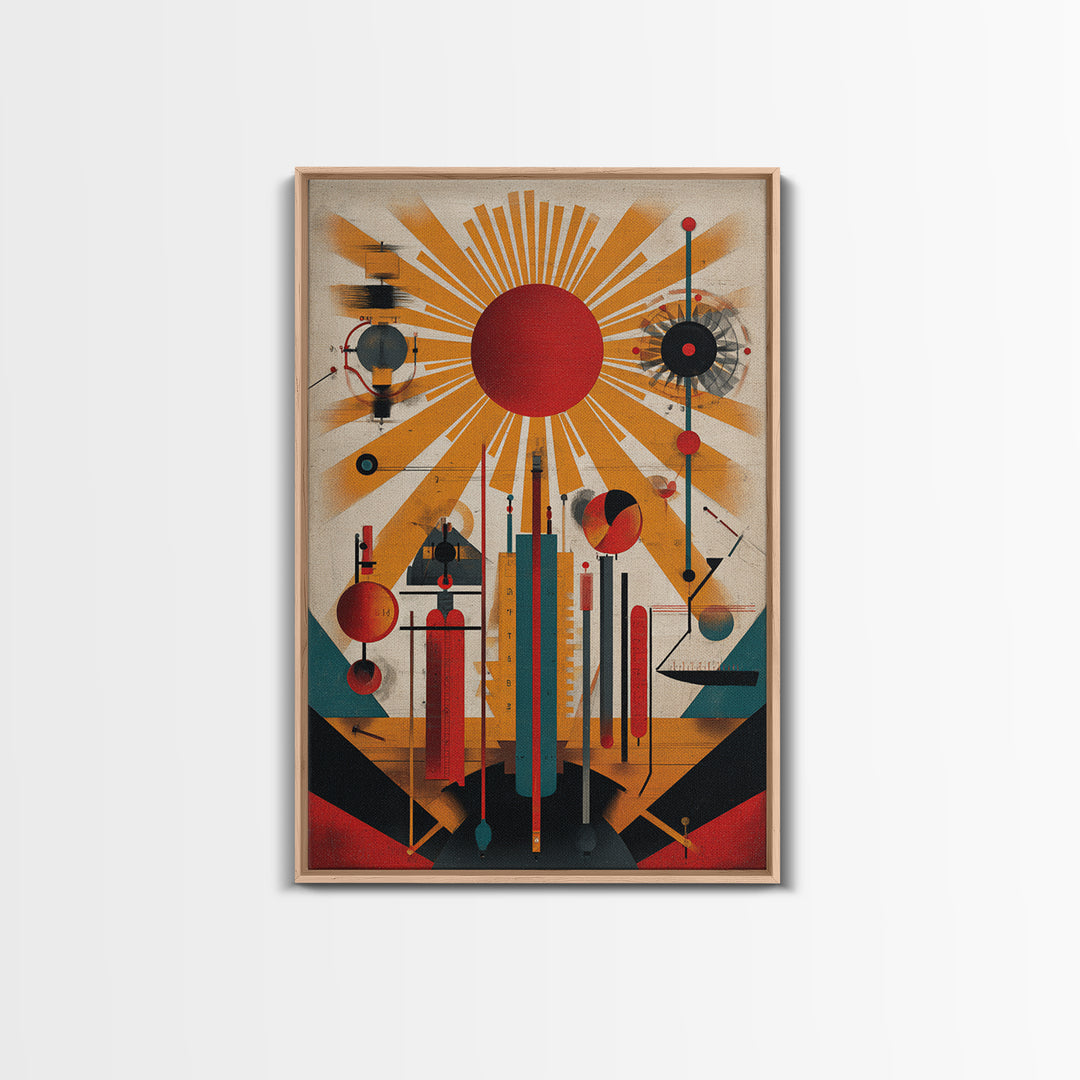 Red Sunburst Machine Wall Art, Midcentury Modern Abstract Poster, Bauhaus Geometric Print, Atomic Retro Office Decor Gift