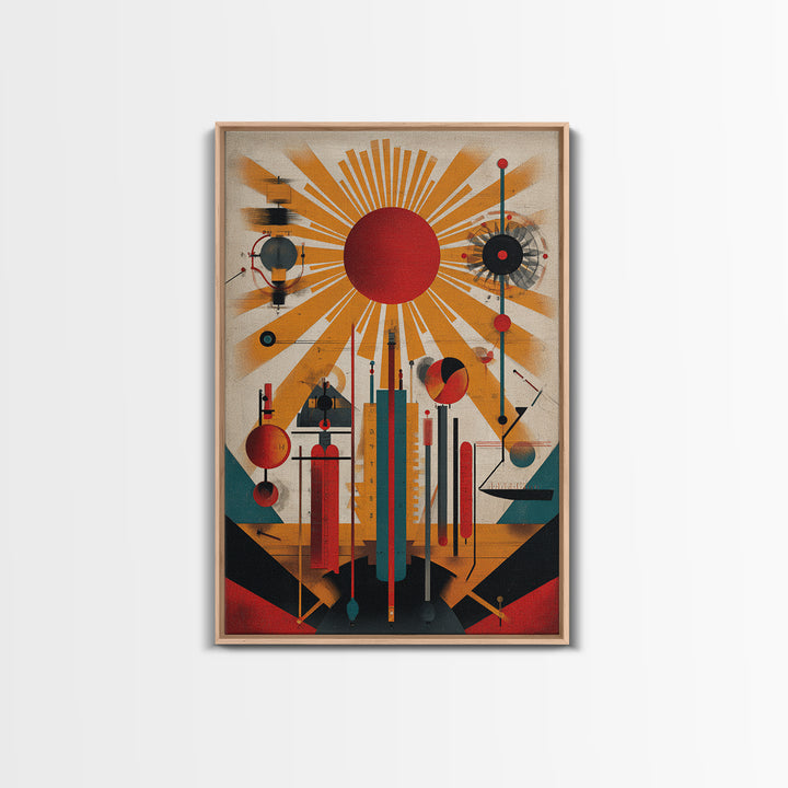 Red Sunburst Machine Wall Art, Midcentury Modern Abstract Poster, Bauhaus Geometric Print, Atomic Retro Office Decor Gift
