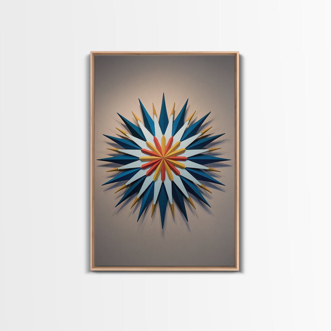 Atomic Starburst Wall Sculpture Wall Art, Midcentury Modern Decor, Geometric MCM Artwork, Navy Gold Canvas Print Retro Poster